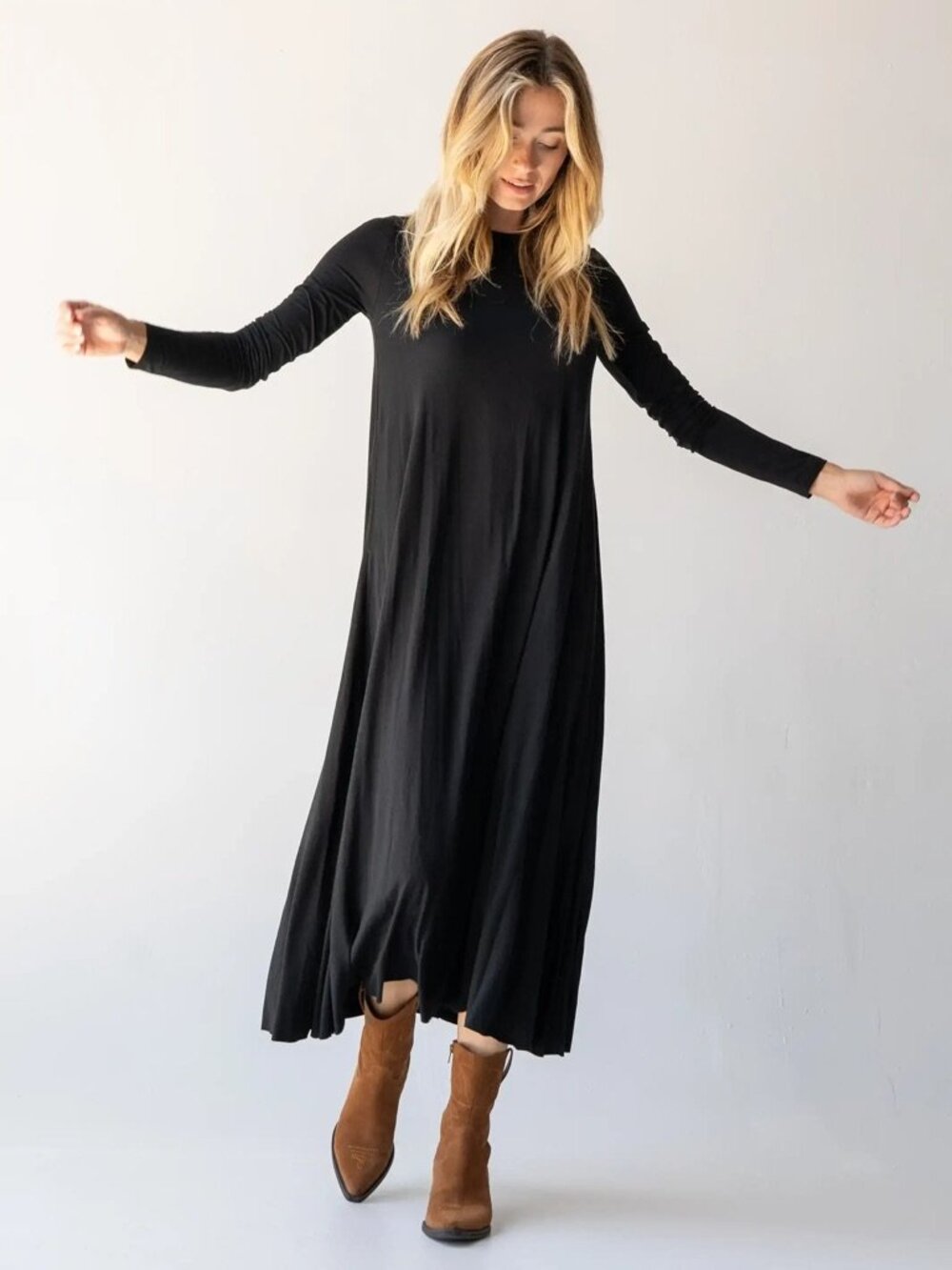 NATURAL LIFE Women's STEVIE Buttersoft Knit Maxi Dress Black XL New